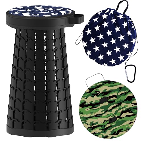 ALEVMOOM Upgraded Telescoping Collapsible Stool with Cushion, Folding Stool with Printing Portable Retractable Foldable Seat Max Load 600lbs for Adults Camping Fishing Outdoor - color: Camo