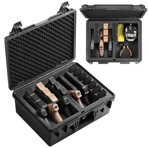 Pistol Case for Multiple Handguns, 3 Foam Types & Multiple Layout Available, Firearm Travel Carrying Case Fits Glock, Beretta, S&W, Waterproof Gun Box - color: Hold 5 Guns (3+2 Layout), size: Standard Foam
