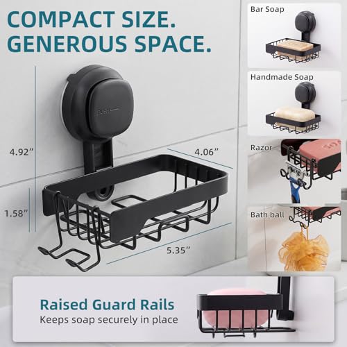 TAILI Soap Dish for Shower, Bar Soap Holder,Suction Visible Indicator,Black | Soap Holder Shower, Soap Bar Holder for Shower Wall, Removable Bathroom Sponge Holder, Soap Dish with Suction Cups - color: Dark Black