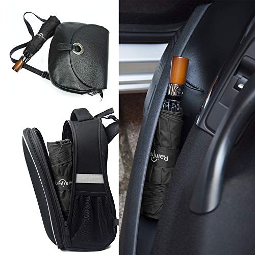 Raintrend Windproof Travel Umbrellas for Rain Automatic +10% Bigger Canopy Strong Frame Compact Folding Portable Umbrella for Women Men Backpack Purse - color: T1 Midnight Black