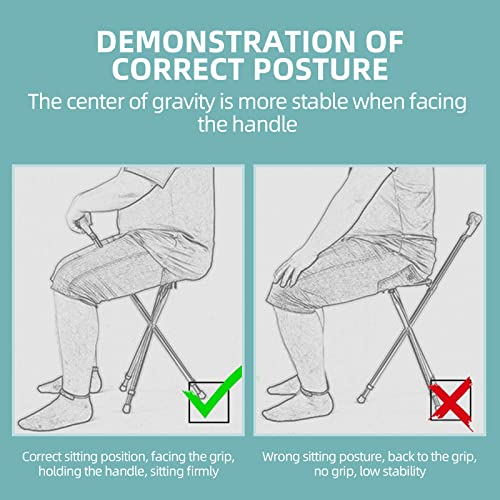 Yayayo Hold 440 lbs Folding Canes with Seat Walking Stick Height Adjustment Cane Seat Capacity Frosted Handle with Magnetic Therapy Stone Crutches Stool - color: Square Black