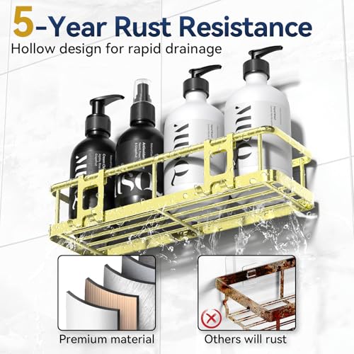 Shower Caddy Adhesive, Rustproof Shower Organizer with Soap Holder, Large Capacity Shower Shelves for Inside Shower, No Drilling Bathroom Organizers and Storage for Home Decor（3 Pack Gold） - color: Gold