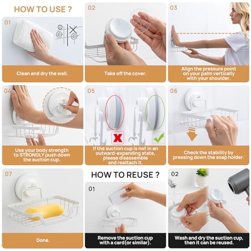 LEVERLOC Soap Dish, Soap Bar Holder for Shower Suction Cup Wall Mounted - color: White, size: 5.7" * 4.8"