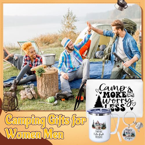 3 Pcs Camping Gifts 17oz Insulated Mug Makeup Bag Keychain for Christmas - color: White, style: Camper