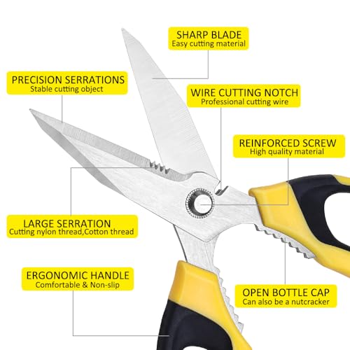 Utility Scissors Heavy Duty, Ultra Sharp Blade Shears with Protective Case, Multipurpose Stainless Steel Scissors For Cutting Cardboard, Fabric, Carpet, Leather, Wire (Yellow Set) - color: Yellow Set