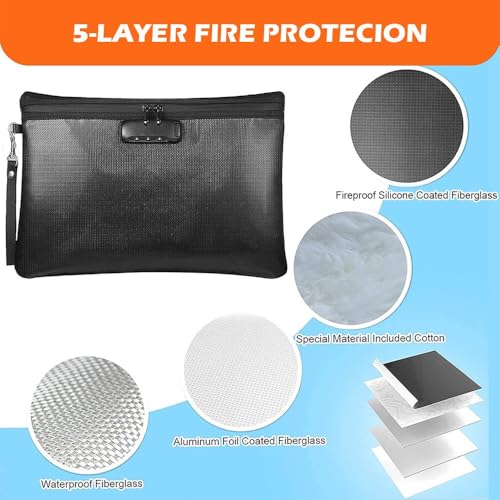 Fireproof Document Bag with Lock - KANCOKIT 14"x10" Fireproof and Waterproof Money Bag with Zipper Closure, Safe Storage Pouch for A4 Documents, Cash, Credit Cards, Passport