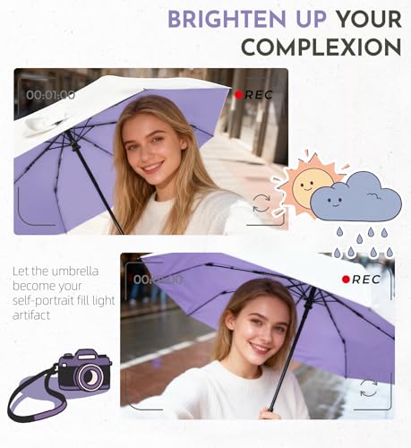 Windproof Travel Umbrella for Rain - 43" Compact Folding Umbrella, Reinforced Strong Frame, Lightweight Portable Parasol with UPF 100+ UV Sun Protection, Cruise Ship Essentials - color: 2-White & Green
