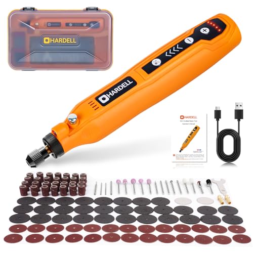 HARDELL Mini Cordless Rotary Tool, 5-Speed and USB Charging with storage case, Multi-Purpose 3.7V Power Rotary Tool for Sanding, Polishing, Drilling, Etching, Engraving, DIY Crafts - color: Orange Pro