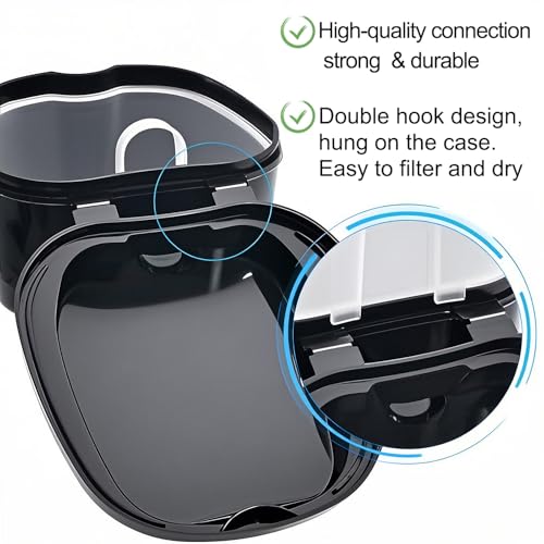 2 Pack Travel Denture Bath Case Set Orthodontic Dental Box Case with Brush, Denture Soaking Cup False Teeth Retainer Container for Clear Braces, Mouth Guard, Night Guard - color: Black & Purple