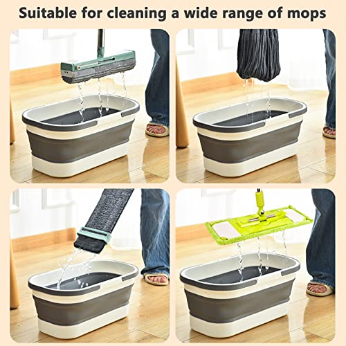 Goderewild Collapsible Plastic Bucket with Wheels 12L (3.17 Gallon) for House Cleaning, Camping, and RV - Multi-Purpose Rectangular Handy Basket for Cleaning Mop - Lightweight and Portable (Grey) - color: 12l-grey