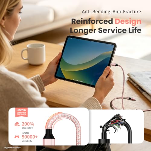 MPATIBY 4 in 2 Multi Charging Cable, 1 Pack 5FT Dual Input Charging Cords | USB A & USB C Inputs with 3* USB C & 1* IP Outputs, Travel Essentials, Phone Charger for Multiple Devices - color: Pink, size: 1Pack5FT
