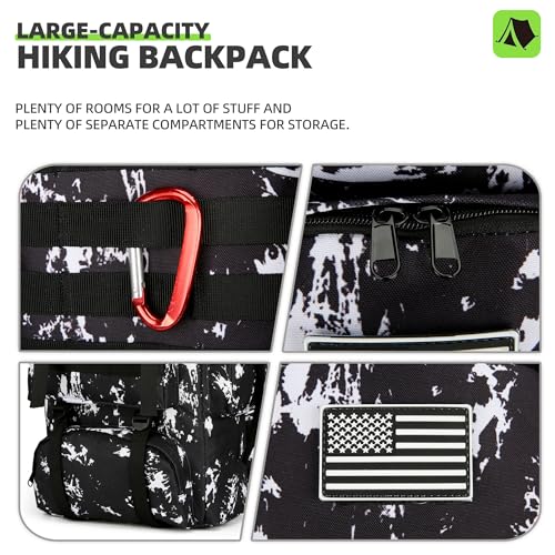 King'sGuard 70L Camping Hiking Backpack for Men Women Large Military Tactical Backpack Molle Rucksack Backpack for Outdoor - color: Black Lighting