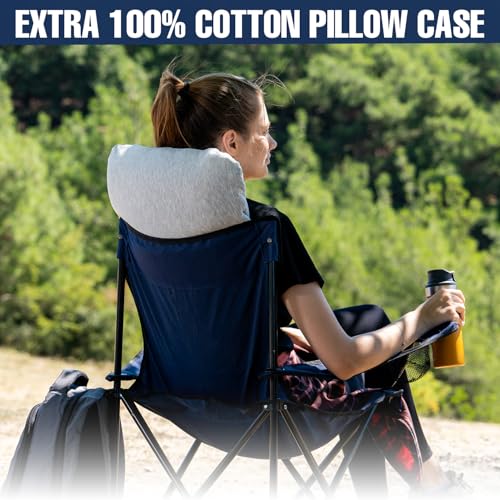 alkamto Travel & Camping Comfortable Memory Foam Pillow – Easy to Carry Portable Bag – Temperature Regulating Pillow Case - size: White Travel + Extra Cover