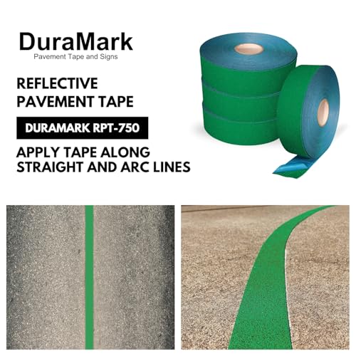 DuraMark RPT-750 Reflective Pavement Marking Tape, Green, 3 in x 108 ft | Permanent rubber base bonds to asphalt and concrete; glass-bead reflectivity improves low-light visibility. - color: Green, size: 3 Inch x 108 Ft