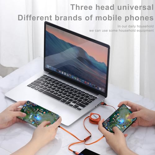 SIQIWO Retractable Multi USB C Charging Cable, 3 in 1 Fast Charging Cord | QC 3.0 Data Sync Fast Charging, Phone Charger Cord ,Travel Car Charger for iPhone17/ Samsung/ MacBook/ Switch - 3.3Ft/ 2 Pack - color: Orange