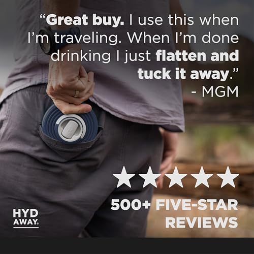 HYDAWAY 25oz Collapsible Water Bottle, Packable Leakproof for Travel | Large capacity design. Folds flat for carry-ons, day bags, hiking packs. Leakproof, BPA-free. - color: Midnight