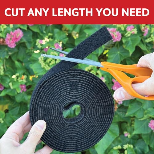 ENVISIONED 3/4" x 16' Reusable Hook & Loop Strong Grip Roll - Black (3/4" Wide, 16 Feet Long) Cut to Size, Multi-Purpose Fastener, Plant Ties, Garden Support, Gear Organizer, Securing Bundles, etc. - size: 3/4" x 16' Black