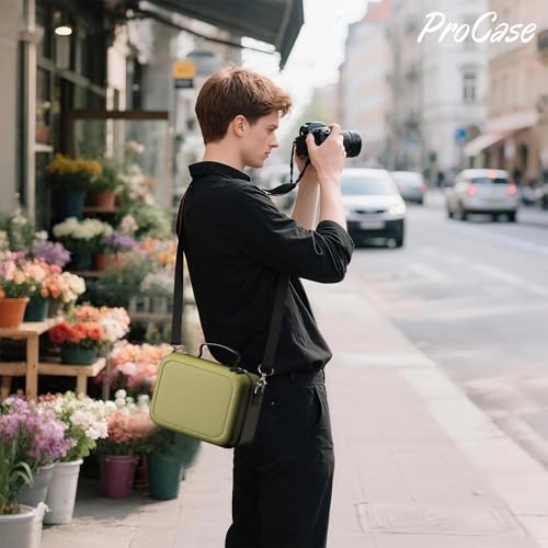 ProCase Hard Shell Camera Case for Canon Rebel T7 -Green | Soft Padded Bag with 1 Shoulder Strap and 3 Adjustable Dividers for Digital Camera EOS R100/R50/DSLR/SLR/Nikon/Sony - color: Green