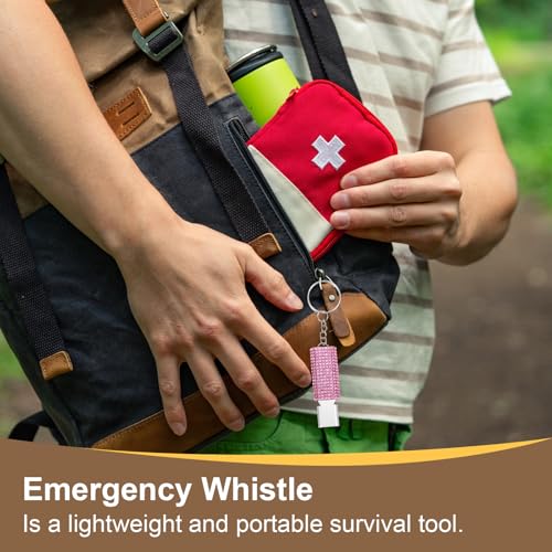 PATIKIL Emergency Whistle with Keychain, Bling Safety Survival Whistles Rescue Signaling Loud - color: Pink