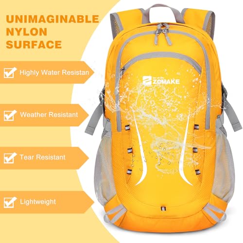 ZOMAKE Lightweight Packable Backpack 35L, Foldable Backpacks Water Resistant Collapsible Light Daypack for Hiking(Yellow) | Light Hiking Backpacks Water Resistant Collapsible Day Pack for Travel, Everyday Carry, Multi-Pocket Layout, Heavy Duty Nylon - col