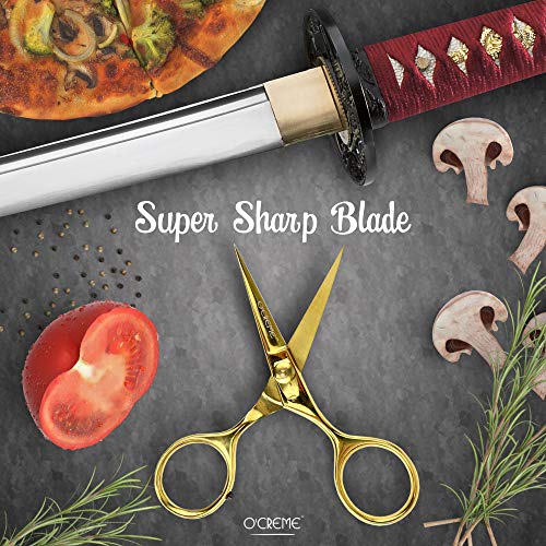 O'Creme Chef Scissors All Stainless Steel Garnishing Snips, Gold | Super sharp blades deliver precise cuts for garnishing, herbs, and food prep tasks in any kitchen. - color: Gold