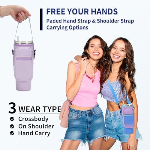 GOEWY Water Bottle Carrier Bag for Stanley Cup 40/30oz with Phone Pockets - color: Purple, size: 40oz