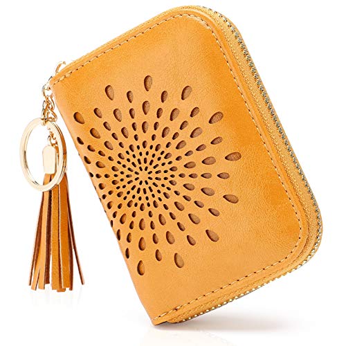 APHISON RFID Credit Card Holder Zipper Card Case Keychain Small Wallet for Women 1927 DARK-YELLOW - color: A-DARK-YELLOW（single zip）