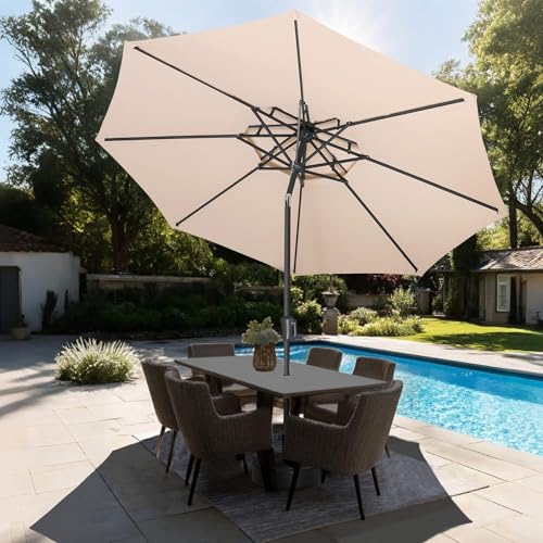 Patio Umbrella Outdoor with Tilt, 2 Tiers, 9 ft Beige - color: Cream