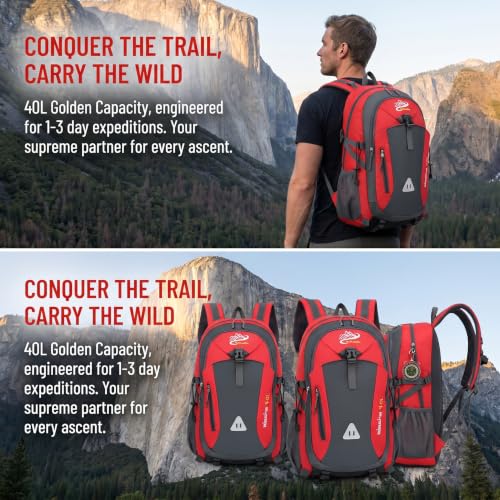 Large Hiking Backpack Travel Daypack for Outdoor Camping - color: Red