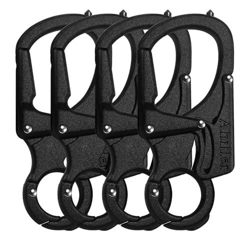Ahiller Double Lock Carabiner Clip, Tungsten Steel Tip Keychain for Outdoor - color: Black-4P