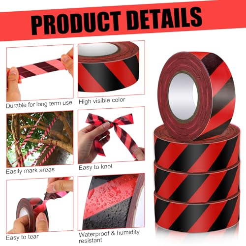 Blosssound 12 Pack Black Red Flagging Tape 1 in x 1800 ft, Non Adhesive Marking Ribbon for Hunting Trails, Hazard Areas and Event Boundaries - color: Black Red