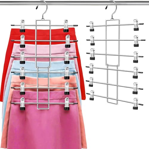 Pants Hangers with Clips,Space Saving Hanging Closet Organizer-6 Tiers Skirt Hangers with 360° Swivel Hook,Closet Organizer-Clothes Hangers - size: 1pack