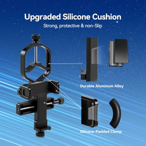 SVBONY SV214 Pro Telescope Phone Mount 3 Axis, Telescope Phone Adapter | for 28-48mm Eyepiece, Spotting Scope Binoculars, Telescope Mount with Remote Control, Aluminum Alloy Material - size: Support 28 to 48mm