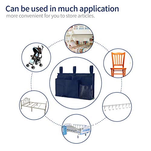 Bseash Bunk Bed Organizer, Bedside Caddy Hanging Bed Organizer Storage Bag 8 Pockets, for College Dorm Rooms Bed, Hospital Bed, Baby Bed Rails, 600D Oxford Cloth (Navy Blue) - color: Navy Blue, size: Large