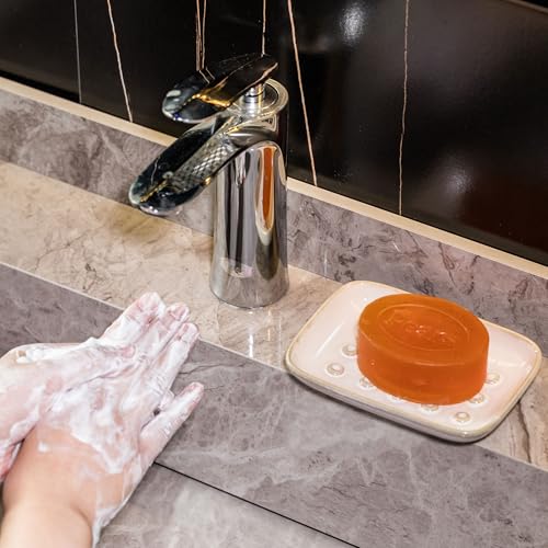 Miamolo Soap Dish for Shower, Ceramic Soap Dish Non-Slip Soap Holder Bar Saver Tray for Bathroom Kitchen Sink, Floating Point Design Save Soap Loss - color: Beige, size: Floating Point Design
