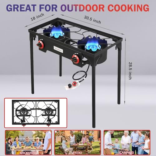 VIVICREATE Propane Grill 2 Burner Outdoor Propane Stove Portable Gas Grill High Pressure Camping Stove Double Burner Cooker for Camping Backyard BBQ Outdoor Cooking - size: double burner stove