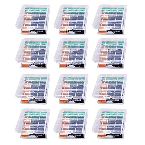 KEEPOW 12 Pcs AA/AAA Battery Storage Case Holder Box, Clear Color - size: 12 Pack