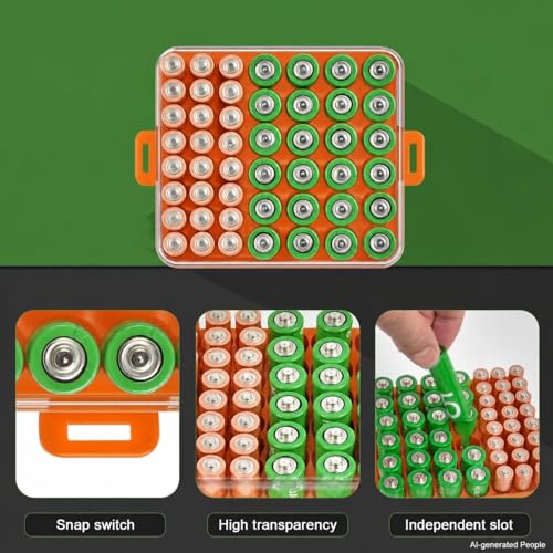 ALCYON Plastic Battery Organizer Storage Case for 48 AA/AAA Batteries - color: Orange, size: Medium 48+AA AAA