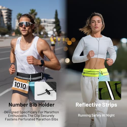 MIER Running Belt for Women & Men, Fanny Pack with Marathon Bib Clip, Gray - color: Gray