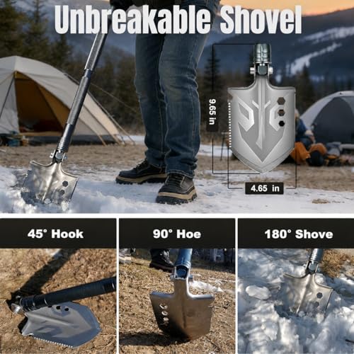 Survival Walking Stick with Camp Shovel, Heavy-Duty Hiking Staff Camping Kit - color: grayish green