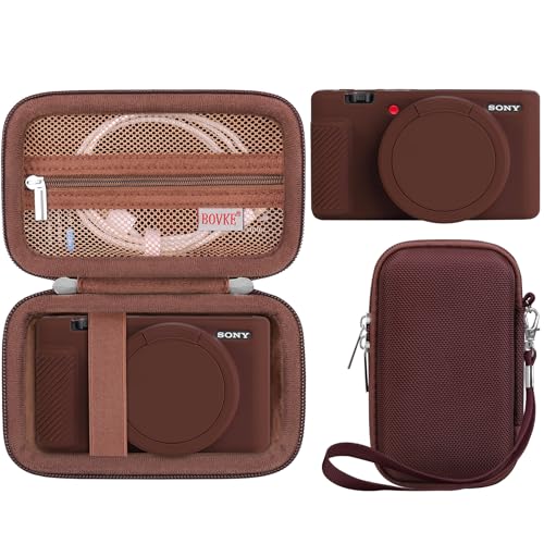 BOVKE 2-in-1 Camera Case Bundle Set for Sony ZV-1 Digital Camera, Brown | Shockproof EVA Hard Case & Anti-Slip Soft Silicone Skin Cover w/Removable Lens Cap, Sony ZV 1 Camera Protection Bundle Kit - color: Brown