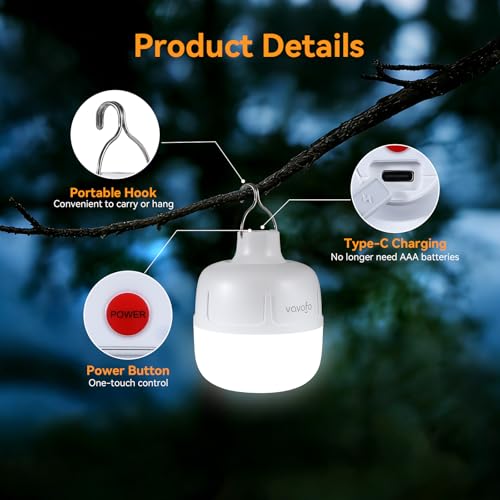 VAVOFO 20W LED Camping Lantern Rechargeable, 1200LM Camping Light , 3000mAh Portable Tent Light , IP65 Waterproof Flashlight Lanterns for Emergencies ,Power Outages,Hurricane (White) - color: White