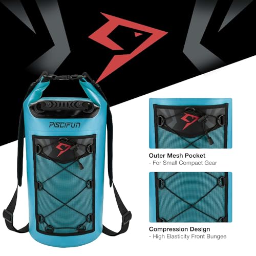 Piscifun Dry Bag, Waterproof Floating Backpack 10L/20L/30L/40L | Waterproof Phone Case, Adjustable shoulder straps, Roll-top closure keeps gear dry, Ideal for Boating, Kayaking, Fishing - color: Light Blue, style: 40l