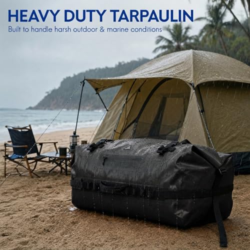 Haimont IPX7 Waterproof Roll-Top Dry Duffel Backpack | 60L/90L Sizes, 500D Tarpaulin, Welded Seams, Mesh Pockets, Boating & Kayaking - color: Black, size: 90L