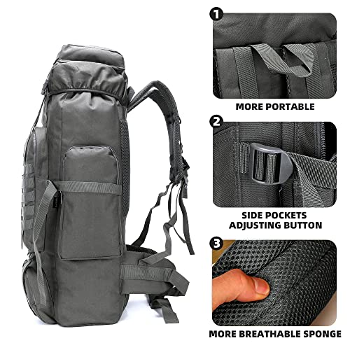 King'sGuard 70L Camping Hiking Backpack for Men Women Large Military Tactical Backpack Molle Rucksack Backpack for Outdoor - color: Gray