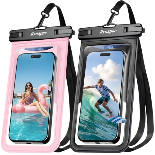 Rynapac Waterproof Phone Pouch 2 Pack, Waterproof Phone Case, [Up to 8.5''] | Face Unlock, Touchscreen, Durable IPX8 Dry Bag for iPhone 17 16 15 Pro Max, Includes Lanyard, Beach & Cruise Essentials 2026 - color: [Black + Pink]