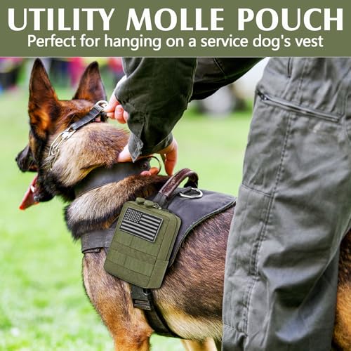 4Pcs Tactical Molle Utility Pouch Molle Pouch EDC Tool Bags Tactical Compact Water-Resistant EDC Pouches for Man Include US Flag Patch and Keychain - color: Green