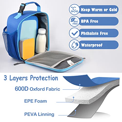 CaCTOUR Lunch Box Kids,2 Packs Insulated Lunch Bag for Girls Boys,Soft Bag Mini Cooler Back to School Thermal Reusable Lunch Bag for Work School Picnic (Blue & Black) - color: 2pk Black+Blue