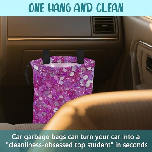 Car Garbage Bag Pink and Purple Hexagonal Hanging Canvas Car Trash Bag Drawstring Car Back Seat Organizer for Car Back Front Seat Console with Adjustable Buckle - color: Pink and Purple Hexagonal