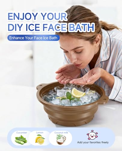 Ice Face Bowl with Built-in Ice Tray, Collapsible Silicone Facial Ice Bath Bowl for Cold Plunge Therapy, Skin Tightening & Acne Relief, Portable Spa Tool for Home & Travel Versatile Use - color: Coffee